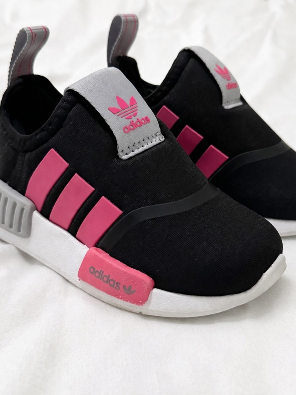 adidas Kids Black and Pink Athletic Slip-On Sneakers